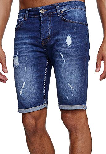 Reslad Jeans Shorts Herren Kurze Hosen Sommer l Used Look Destroyed Männer Denim Jeansshorts l Bermuda Capri Hose Regular Fit RS-2086 Blau W30 von Reslad