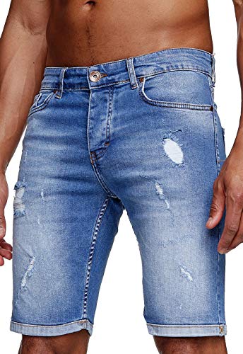Reslad Jeans Shorts Herren Kurze Hosen Sommer l Used Look Destroyed Männer Denim Jeansshorts l Bermuda Capri Hose Regular Fit RS-2086 Mittelblau W36 von Reslad