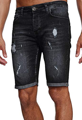 Reslad Jeans Shorts Herren Kurze Hosen Sommer l Used Look Destroyed Männer Denim Jeansshorts l Bermuda Capri Hose Regular Fit RS-2086 Schwarz W30 von Reslad
