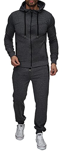 Reslad Trainingsanzug Herren Jogginganzug für Männer Sportanzug Freizeitanzug Jogginghose + Zip Sweatshirt Oberteil RS-5063 Anthrazit-Grau 2XL von Reslad