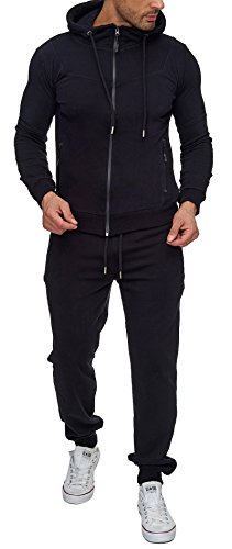 Reslad Trainingsanzug Herren Jogginganzug für Männer Sportanzug Freizeitanzug Jogginghose + Zip Sweatshirt Oberteil RS-5063 Schwarz S von Reslad