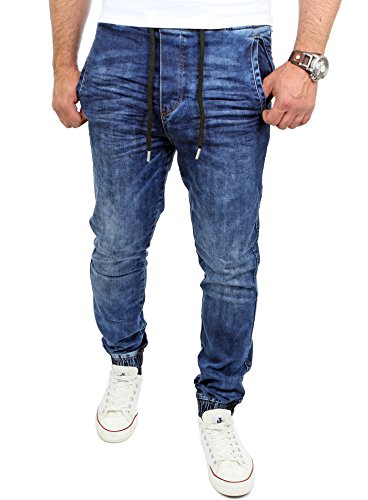 Reslad Jogging Jeans Männer Freizeit-Hose Schlupfhose Jeans Jogginghosen Herren Slim Fit Jogger Vintage Sweathose Hose RS-2071 Blau S von Reslad