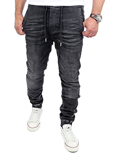 Reslad Jogging Jeans Männer Freizeit-Hose Schlupfhose Jeans Jogginghosen Herren Slim Fit Jogger Vintage Sweathose Hose RS-2071 Schwarz M von Reslad