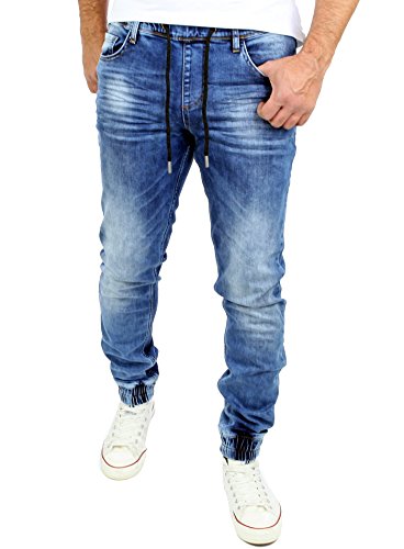 Reslad Jogging Jeans Used Look Jeans-Herren Slim Fit Jogging-Hose Jogger RS-2073 Blau M von Reslad