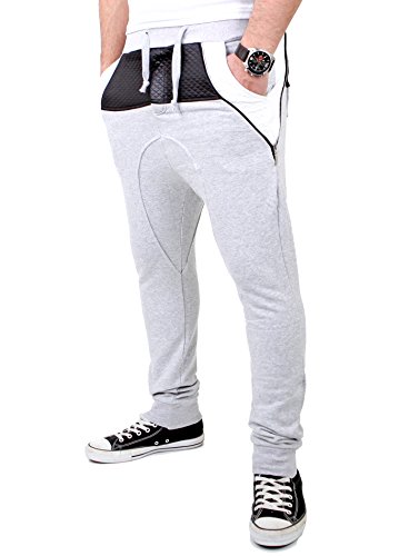 Reslad Jogginghose Herren PU-Leder Patched Sweatpant Sporthose RS-306 Grau L von Reslad