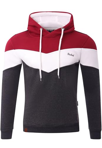 Reslad Kapuzenpullover Herren Sweatshirt | Hoodie Männer Pullover aus bequemer Baumwolle RS-1008 Bordeaux-Anthrazit L von Reslad