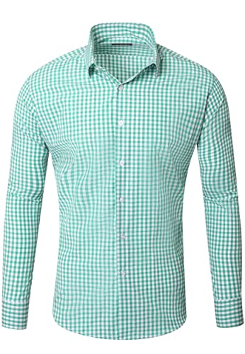 Reslad Kariertes Hemd-Herren Slim Fit Freizeithemd Trachtenhemd Karo-Hemd RS-7007 Grün 2XL von Reslad