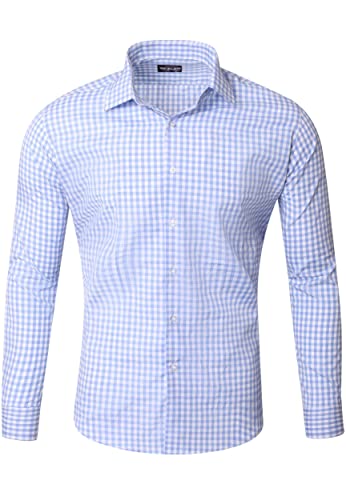 Reslad Kariertes Hemd-Herren Slim Fit Freizeithemd kariert Hemd Trachtenhemd Karo-Hemd RS-7007 Hellblau 2XL von Reslad