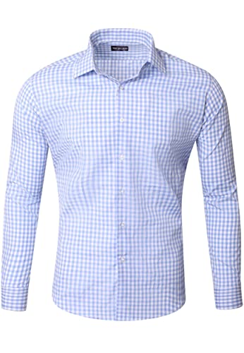 Reslad Kariertes Hemd-Herren Slim Fit Freizeithemd Trachtenhemd Karo RS-7007 Hellblau XL von Reslad