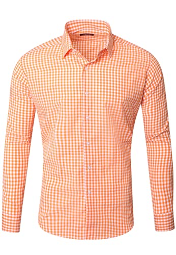 Reslad Kariertes Hemd-Herren Slim Fit Freizeithemd kariert Hemd Trachtenhemd Karo-Hemd RS-7007 Orange 2XL von Reslad