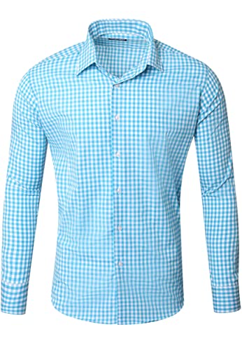 Reslad Kariertes Hemd-Herren Slim Fit Freizeithemd kariert Hemd Trachtenhemd Karo-Hemd RS-7007 Türkis 2XL von Reslad