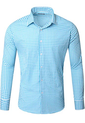 Reslad Kariertes Slim Fit Freizeithemd - Herren Trachtenhemd Karo-Hemd RS-7007 Türkis L von Reslad