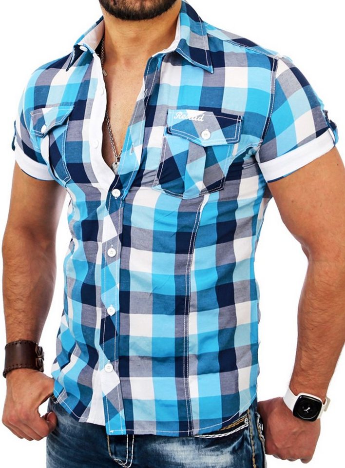 Reslad Kurzarmhemd Reslad Herren Kurzarm Hemd Oceanside RS-7065 kariertes Kontrast Karohemd von Reslad