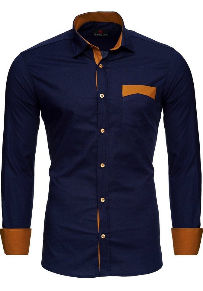 Reslad Langarmhemd Reslad Herren Hemd Exklusiv Two Tone Look Langarmhemd RS-7205 (Herrenhemd) mit Kontrast Brusttasche von Reslad