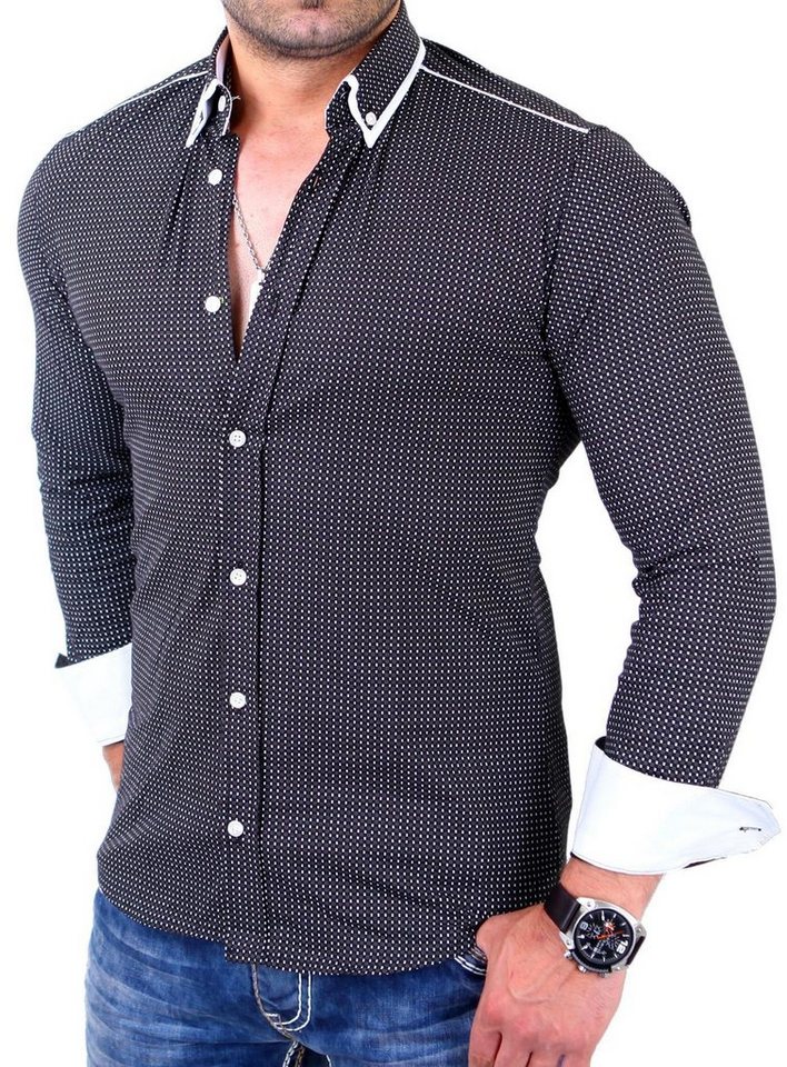Reslad Langarmhemd Reslad Herren Hemd Glencheck Button-Down-Kragen Langarmhemd RS-7208 Popeline Muster Hemd mit Stretch-Anteil von Reslad