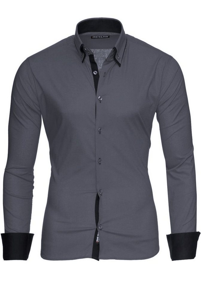 Reslad Langarmhemd Reslad Herren Langarm Hemd Alabama RS-7050 (Herrenhemd) Doppelkragen Kontrast Männer Hemden von Reslad