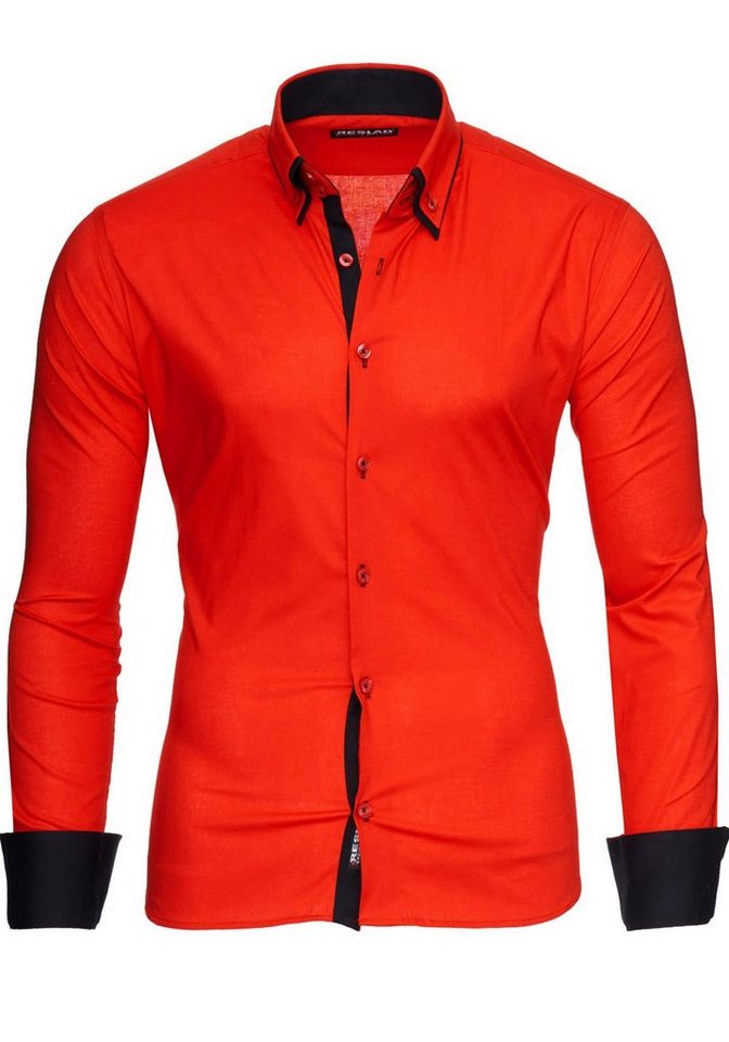 Reslad Langarmhemd Reslad Herren Langarm Hemd Alabama RS-7050 Doppelkragen Kontrast Männer Hemden von Reslad