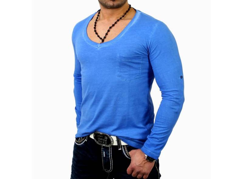 Reslad Langarmshirt Reslad Herren V-Neck Longshirt RS-4002 (1-tlg) Langarmshirt mit großem Auschnitt von Reslad
