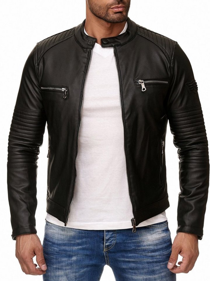 Reslad Lederimitatjacke Reslad Kunstlederjacke Herren-Jacke Leder-Jacke gesteppte Ärmel Überga Biker-Design Jacke mit Zippern von Reslad
