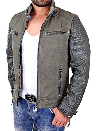 Reslad Lederjacke Herren Vintage Material Mix Kunstleder Jacke RS-1504 Khaki S von Reslad
