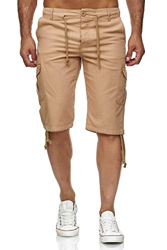 Reslad Leinen Cargo Shorts Männer Strandhose Herren Leinenhose 3/4 Hose Freizeit Kurze Hosen Sommer Bermudas RS-3001 Camel 2XL von Reslad