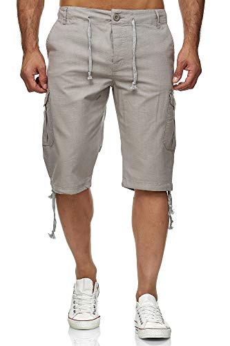 Reslad Leinen Cargo Shorts Männer Strandhose Herren Leinenhose 3/4 Hose Freizeit Kurze Hosen Sommer Bermudas RS-3001 Hellgrau 2XL von Reslad