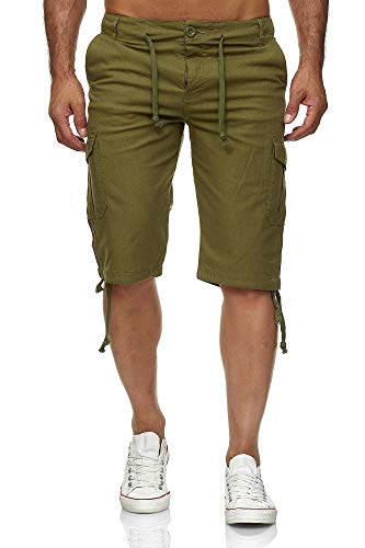 Reslad Leinen Cargo Shorts Männer Strandhose Herren Leinenhose 3/4 Hose Freizeit Kurze Hosen Sommer Bermudas RS-3001 Khaki S von Reslad