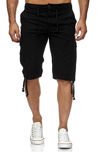 Reslad Leinen Cargo Shorts Männer Strandhose Herren Leinenhose 3/4 Hose Freizeit Kurze Hosen Sommer Bermudas RS-3001 Schwarz XL von Reslad