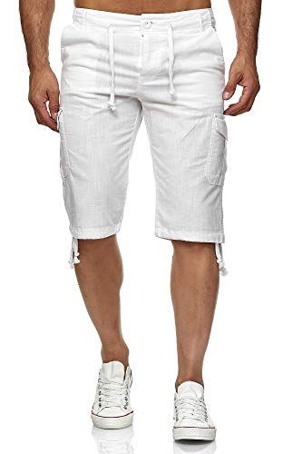 Reslad Leinen Cargo Shorts Männer Strandhose Herren Leinenhose 3/4 Hose Freizeit Kurze Hosen Sommer Bermudas RS-3001 Weiß 2XL von Reslad