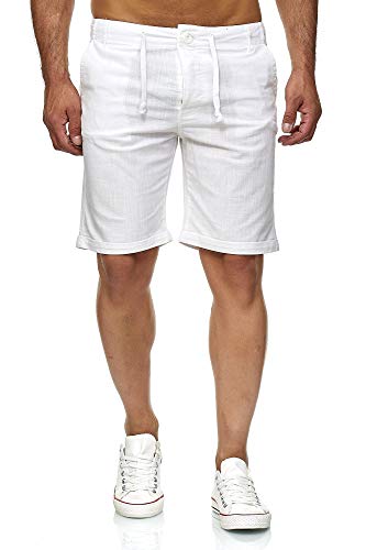 Reslad Leinenhose Kurze Hose Herren Leinen-Shorts lässige Männer Freizeithose Strandhose Stoffhose Sommer-Shorts RS-3002 Weiß 2XL von Reslad