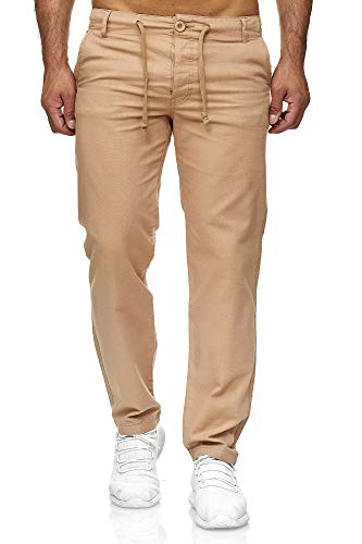 Reslad Leinenhose Männer Chino Herren-Hose lockere Sommer Stoffhose Freizeithose aus bequemer Baumwolle lang RS-3000 (2XL, Camel) von Reslad