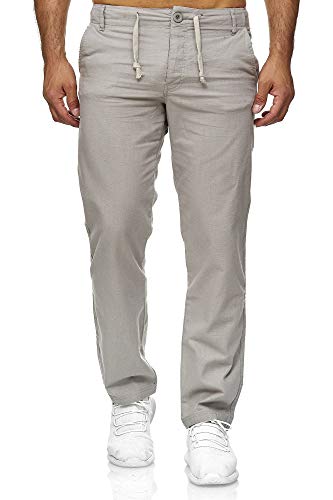 Reslad Leinenhose Männer Chino Herren-Hose lockere Sommer Stoffhose Freizeithose aus bequemer Baumwolle lang RS-3000 (L, Hellgrau) von Reslad