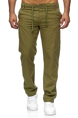 Reslad Leinenhose Männer Chino Herren-Hose lockere Sommer Stoffhose Freizeithose aus bequemer Baumwolle lang RS-3000 (L, Khaki) von Reslad