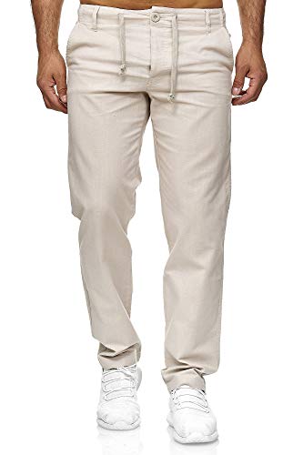 Reslad Leinenhose Männer Chino Herren-Hose lockere Sommer Stoffhose Freizeithose aus bequemer Baumwolle lang RS-3000 (M, Beige) von Reslad