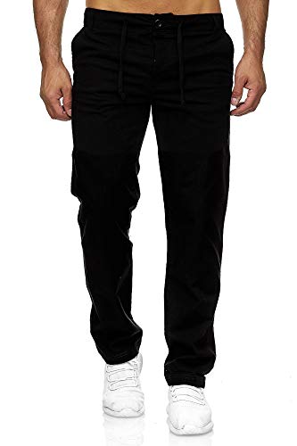 Reslad Leinenhose Männer Chino Herren-Hose lockere Sommer Stoffhose Freizeithose aus bequemer Baumwolle lang RS-3000 Schwarz L von Reslad