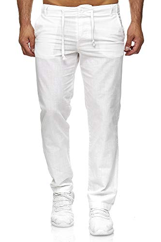 Reslad Leinenhose Männer Chino Herren-Hose lockere Sommer Stoffhose Freizeithose aus bequemer Baumwolle lang RS-3000 Weiß 2XL von Reslad