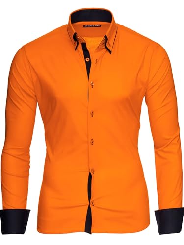 Reslad Männer Hemd bügelleicht Slim Fit Freizeithemden Business Herren Kontrast buntes Langarmhemd RS-7050 Orange Schwarz Gr XL von Reslad