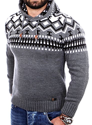 Reslad Norweger Pullover Herren Winterpullover Kapuzenpullover | Strickpullover für Männer RS-3013 (2XL, Anthrazit) von Reslad