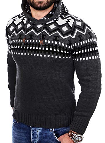 Reslad Norweger Pullover Herren Winterpullover Kapuzenpullover | Strickpullover für Männer RS-3013 (2XL, Dunkelgrau) von Reslad