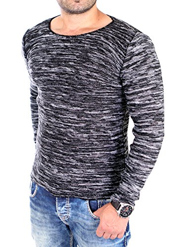 Reslad Pullover Herren dünner Feinstrickpullover Männer Strick-Pulli Winter Strickpullover ohne Kapuze Rundhals-Auschnitt Slim Fit RS-3125 Schwarz S von Reslad