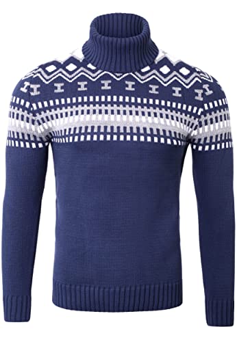 Reslad Rollkragenpullover Herren Pullover Rolli Grobstrick Norweger Rollkragenpulli Männer Winterpullover RS-3014 Blau L von Reslad