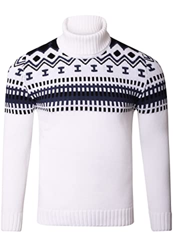 Reslad Rollkragenpullover Herren Pullover Rolli Grobstrick Norweger Rollkragenpulli Männer Winterpullover RS-3014 Weiß 2XL von Reslad
