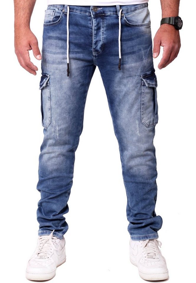 Reslad Stretch-Jeans Reslad Cargohose Jeans Herren Cargo Hose - Sweathose in Jeansoptik Cargo-Hose Stretch Sweatjeans Slim Fit von Reslad