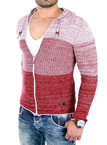 Reslad Strickjacke Herren Colorblock Kapuzen Cardigan Jacke RS-3107 Bordeaux L von Reslad