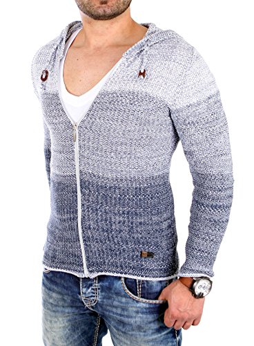 Reslad Strickjacke Herren Colorblock Kapuzen Cardigan Jacke RS-3107 Indigoblau XL von Reslad