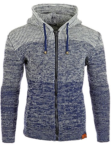 Reslad Strickjacke Herren Colorblock Kapuzen Cardigan Jacke RS-3109 Dunkelblau S von Reslad