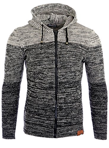 Reslad Strickjacke Herren Colorblock Kapuzen Cardigan Jacke RS-3109 Schwarz S von Reslad