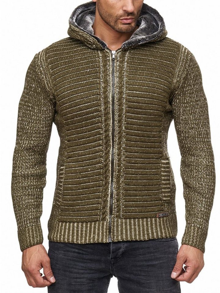 Reslad Strickjacke Herren Strickjacke warme Kapuzenjacke Fell-Kapuze Winter-Jacke RS-1800 (1-tlg) Kapuzen-Jacke mit Reissverschluss von Reslad