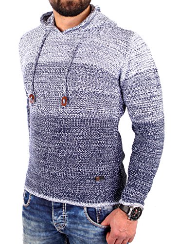 Reslad Strickpullover Herren Colorblock Kapuzen-Pullover Hoodie RS-3108 Indigoblau 2XL von Reslad