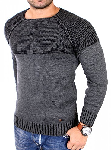 Reslad Strickpullover Herren Two Tone Rundhals Pullover Grobstrick RS-16081 (2XL, Anthrazit) von Reslad
